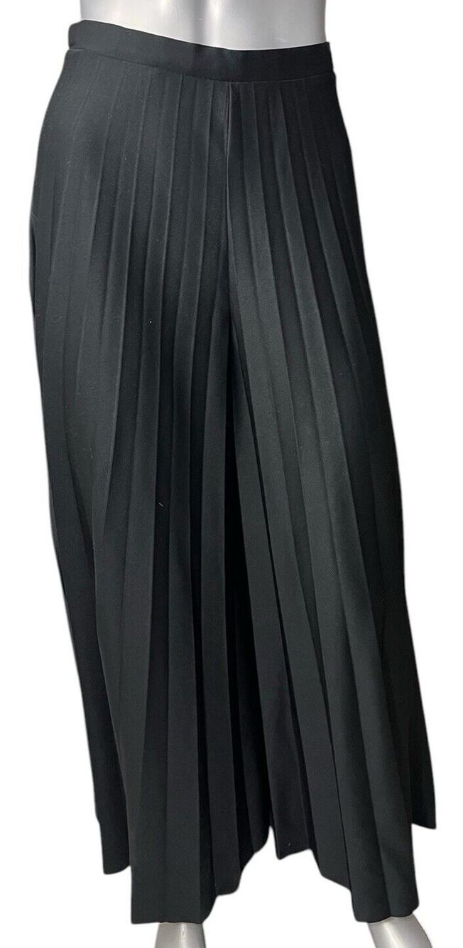 Vtg Pants Pleaded Culottes Wide Leg Black Caron Components Boho 2 XS Zipper